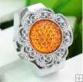 New Orange Deco Flower Rhinestones Finger Elastic Ring Watch