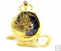 Golden Brass Skeleton Pocket Watch Chain Mechanical Hand Wind Half Hunter Steamp