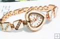 Fahion Design White Heart Shape Rhinestone Bracelet Wrist Watch