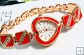 Red Color Decorative Heart Rhinestone Bracelet Wrist Watch