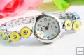 Yellow Round Shape Decorative Bracelet Wrist Watch