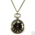 Pocket Watch Pendant - Black Dial Rotundity Pattern Case Antique Style Delicate