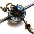 Black Euro Stylish Women Clear Glass Pocket Watch