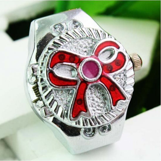 New Cute Exquisite Resin Bowknot Finger Ring Watch - Click Image to Close