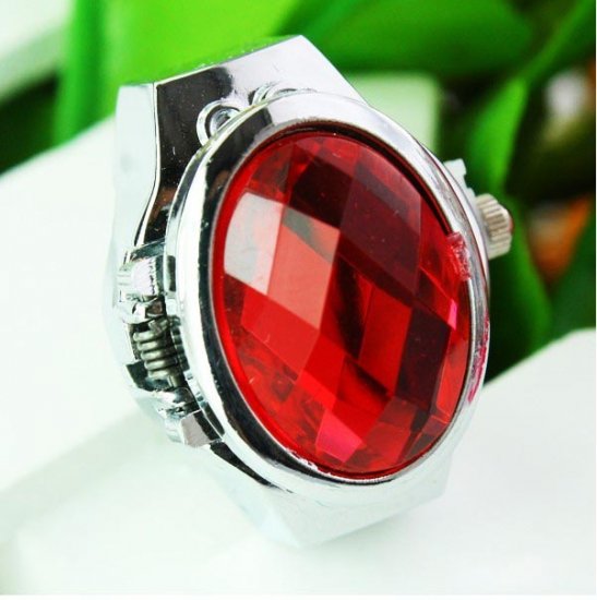New Decorative Faceted Rhinestones Women Finger Ring Watch - Click Image to Close