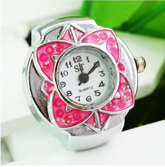 Flower Exquisite Rhinestones Finger Elastic Ring Watch For Women - Click Image to Close