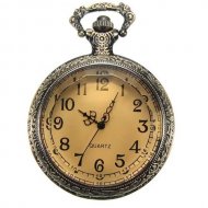 Steampunk Pocket Watch Pendant - Antiqued Brass With Topaz Glass Lid - 58x46mm