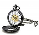 Vintage Black Skeleton Pendant Pocket Watch Mechanical Movement Hand Wind Steamp Vintage Black Skeleton Pendant Pocket Watch Mechanical Movement Hand Wind Steamp