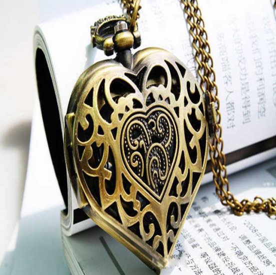 Classical Exquisite Hollow Heart Shape Design Pocket Watch - Click Image to Close