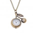 Pocket Watch Pendant - Antiqued Brass Quartz Motion - Cherry W/ Chain - 40x33mm Pocket Watch Pendant - Antiqued Brass Quartz Motion - Cherry W/ Chain - 40x33mm