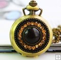 Retro Quartz pocket watch with rhinestone design cover