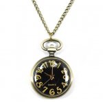 Pocket Watch Pendant - Black Dial Rotundity Pattern Case Antique Style Delicate Pocket Watch Pendant - Black Dial Rotundity Pattern Case Antique Style Delicate
