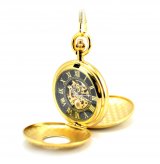 Skeleton Pocket Watch Mechanical Movement Hand Wind Roman Numerals Full Hunter G