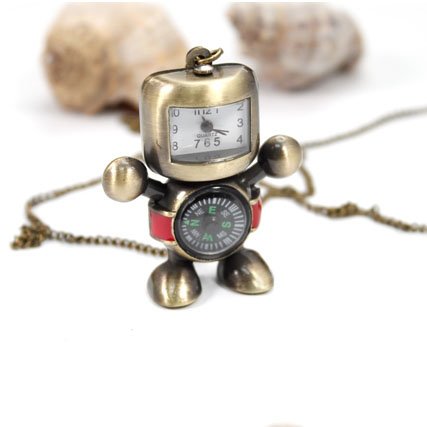 Pocket Watch Pendant - Robot and Compass Lovely Style Delicate Design Pocket Wat - Click Image to Close