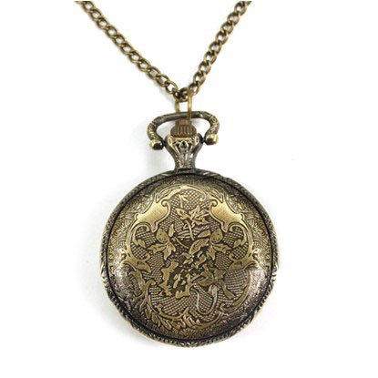 Pocket Watch Pendant - Middle Size Rose Embossment Design Rotundity Pattern Case - Click Image to Close