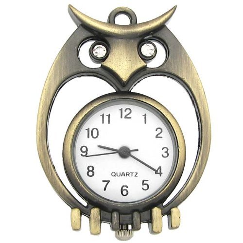 Pocket Watch Pendant - Antiqued Brass Owl - 43.5x32mm - Click Image to Close
