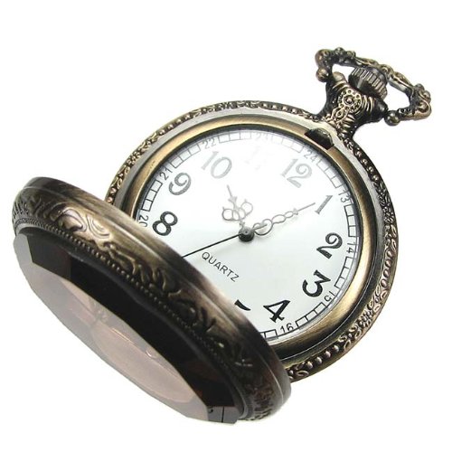 Steampunk Pocket Watch Pendant - Antiqued Brass With Topaz Glass Lid - 58x46mm - Click Image to Close