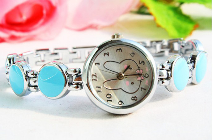 Blue Color Stylish Rabbit Bracelet Wrist Watch - Click Image to Close
