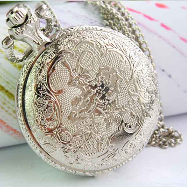 Fashionable silver snowflake cover pocket watch necklace - Click Image to Close