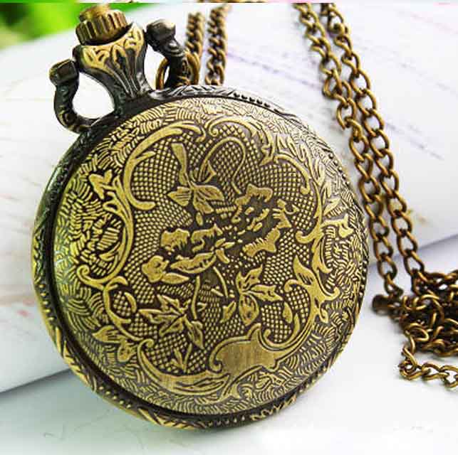 Classical brass hollow flower stripe pocket watch - Click Image to Close