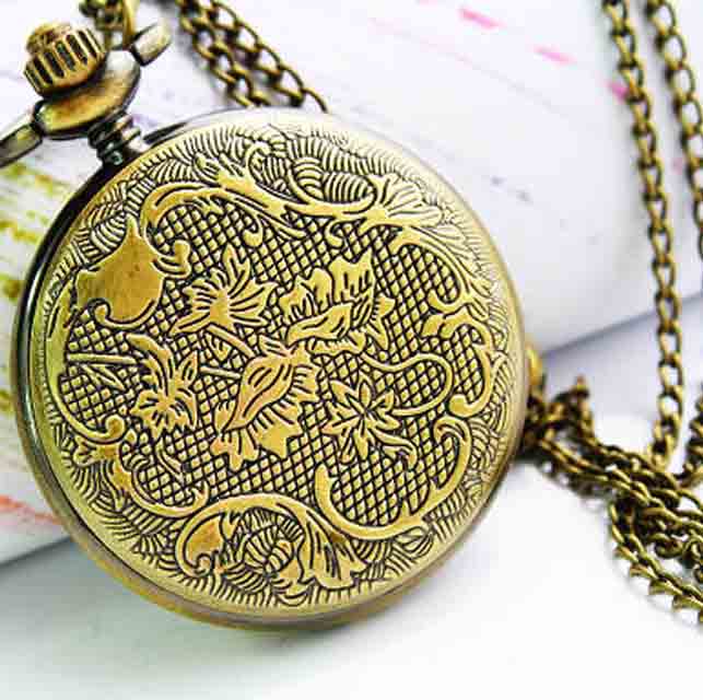 New brand antique bronzy hollow pocket watch necklace - Click Image to Close