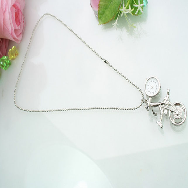 Silvery Excellent Bicycle Style Pendant Watch Necklace - Click Image to Close