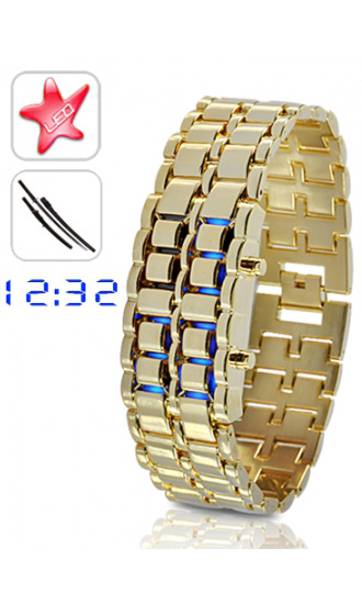Gold Samurai LED Watch Remind You Golden Time LW008GB - Click Image to Close