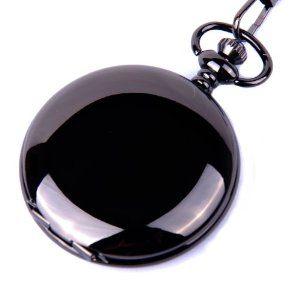 Pocket Watch Quartz Movement Black Case White Dial Arabic Numerals with Chain Fu - Click Image to Close